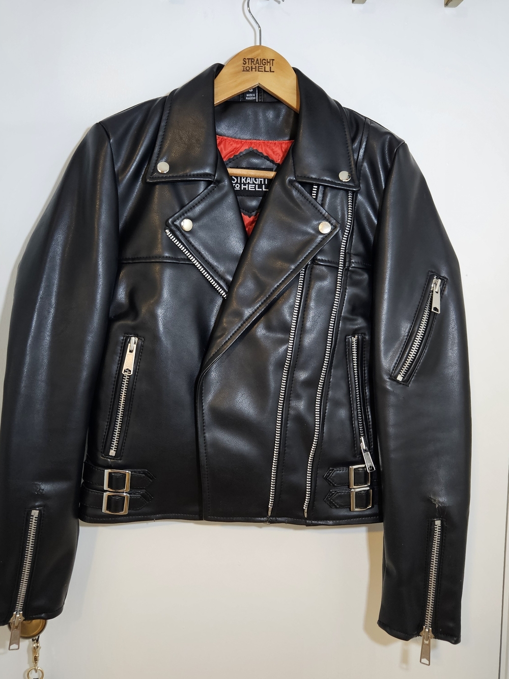 Black 'Straight From Hell' Vegan Leather Biker Jacket - Women